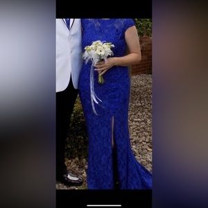 Blue lace prom dress